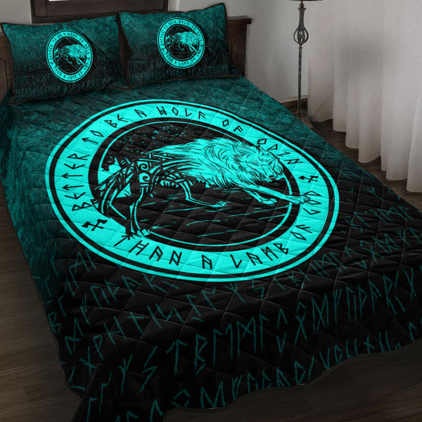 Viking Quilt Bedding Set Wolf Of Odin Cyan Version