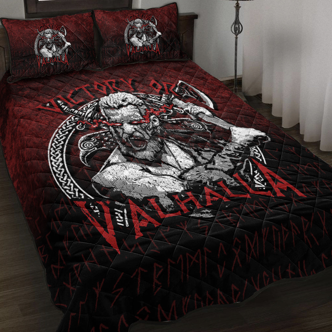 Viking Quilt Bedding Set Axe Warrior Raven Odin Thor Victory Or Valhalla