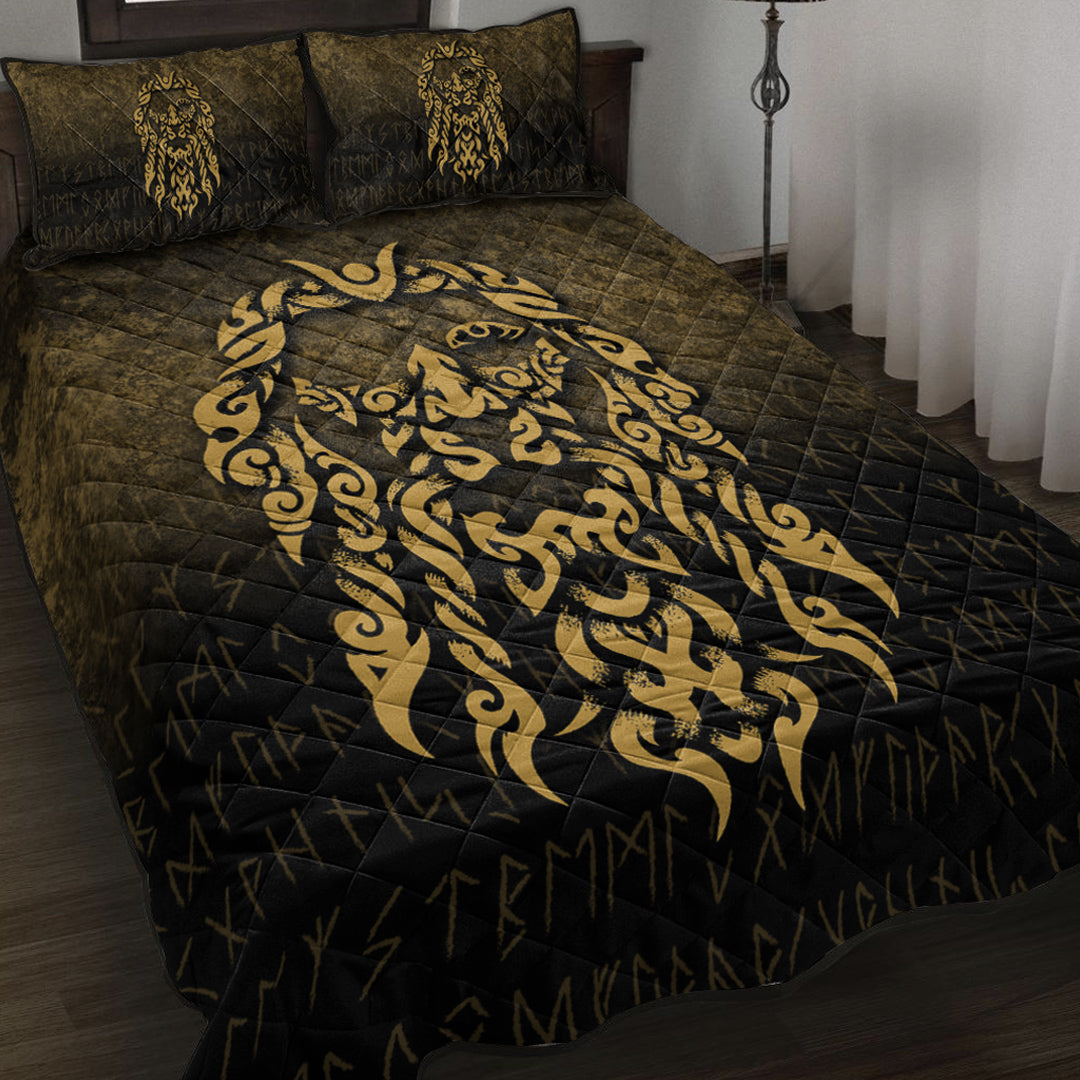 Viking Quilt Bedding Set Viking God Odin Allfather In Asgard Raven God Gold Version