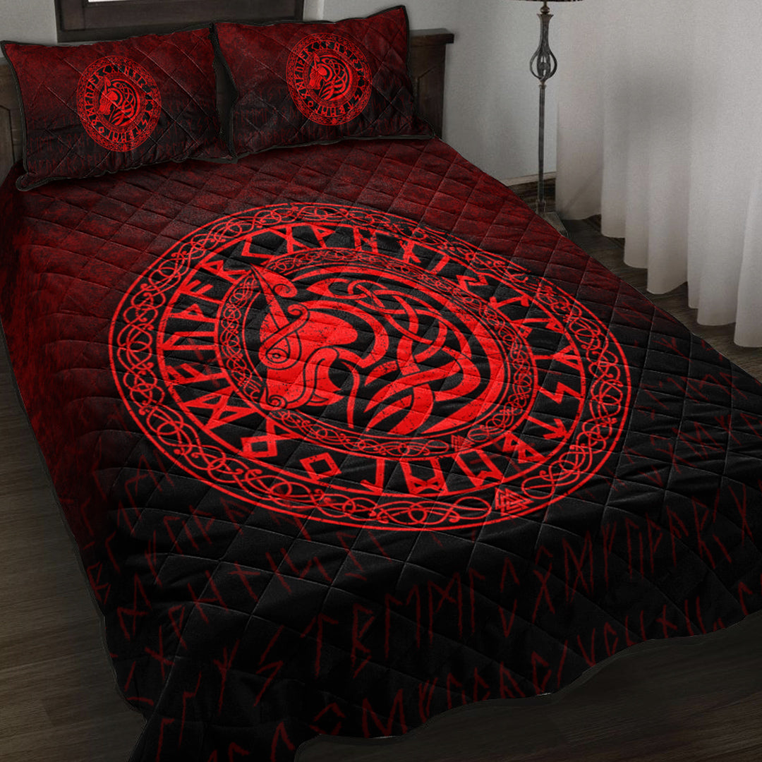 Viking Quilt Bedding Set Viking Wolf Red Version