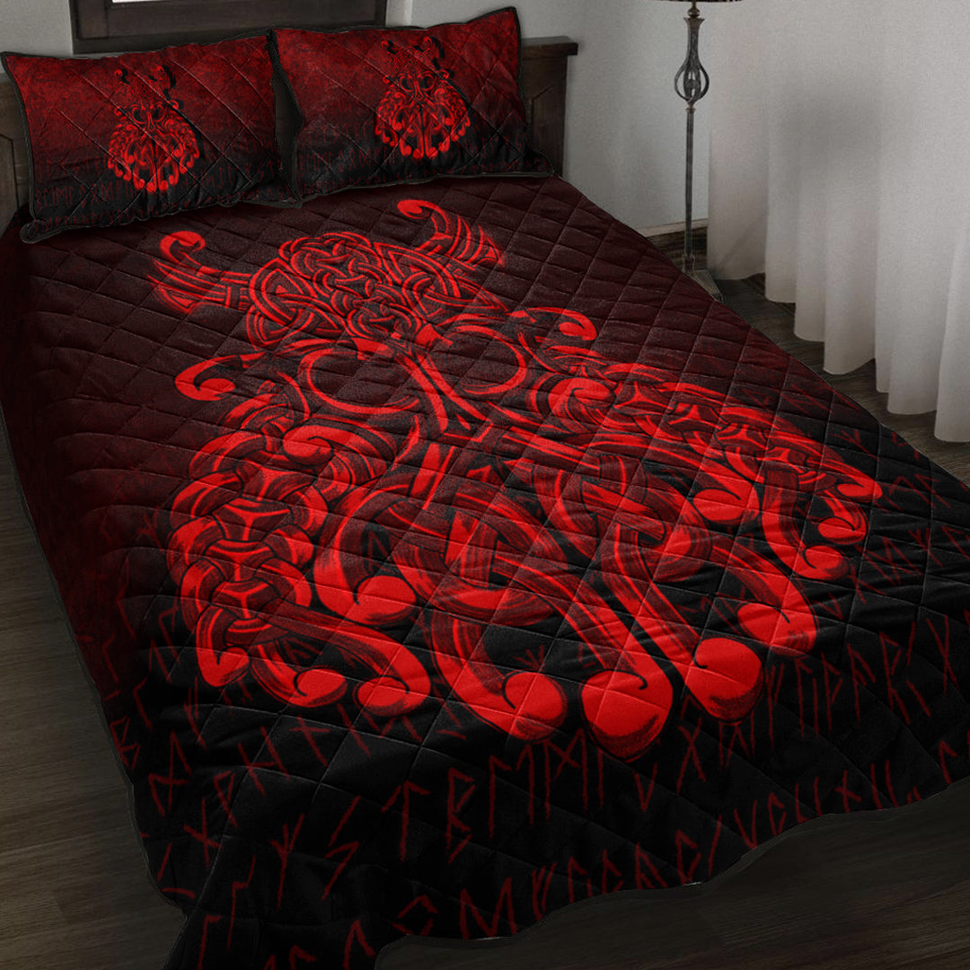 Viking Quilt Bedding Set Viking Odin Valhalla Red Version