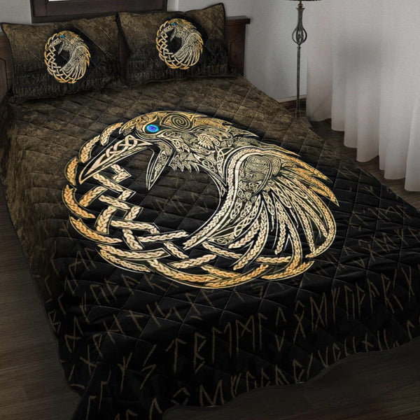 Viking Quilt Bedding Set Viking Raven Gold Version