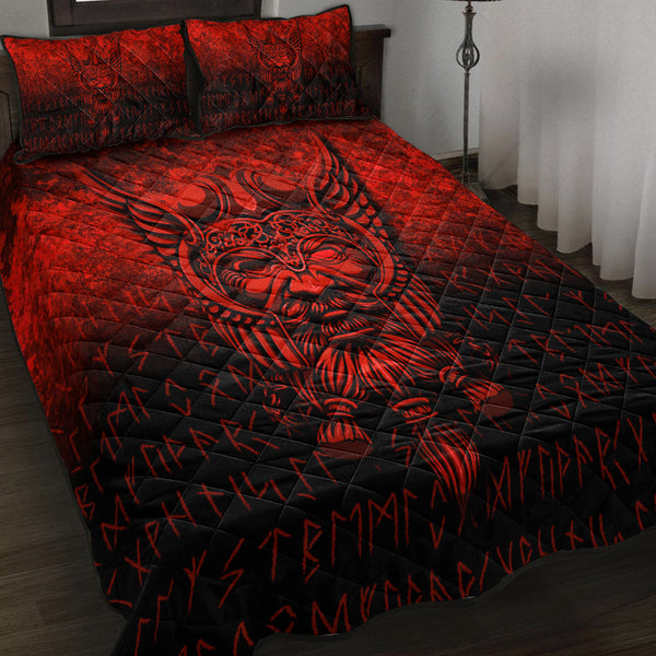 Viking Quilt Bedding Set Viking Odin Allfather In Asgard Red Version