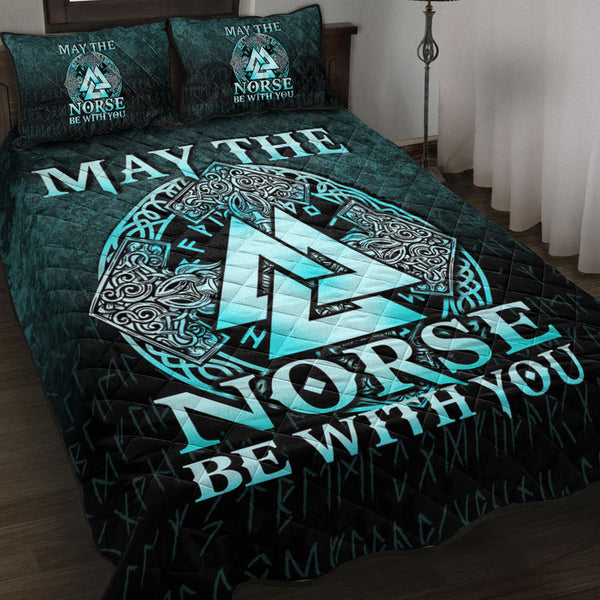 Viking Quilt Bedding Set May The Norse Be With You Viking Cyan Version