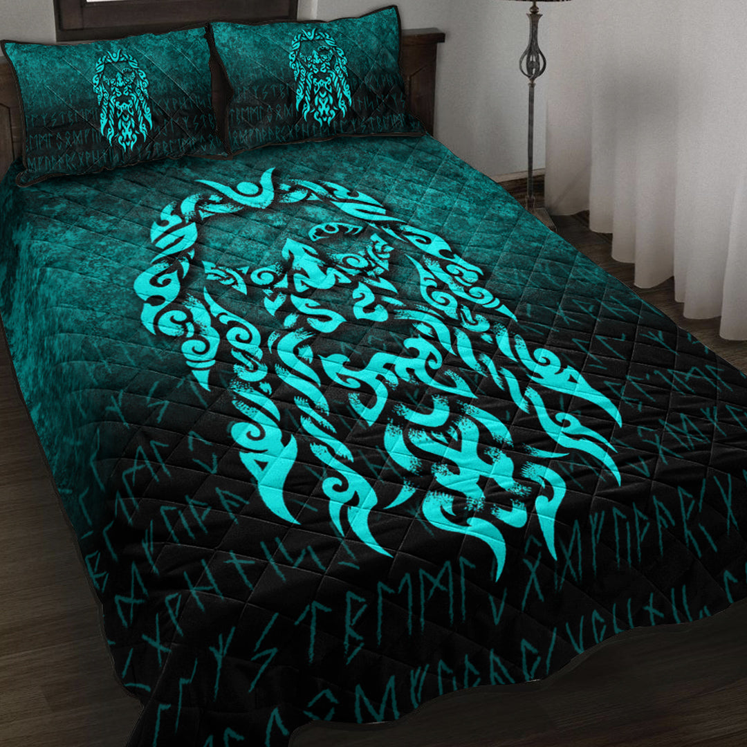 Viking Quilt Bedding Set Viking God Odin Allfather In Asgard Raven God Cyan Version