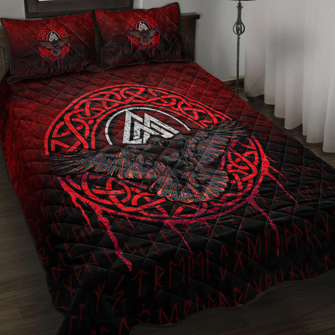 Viking Quilt Bedding Set Valhalla Norse Mythology Raven Black Crow Viking Red Version