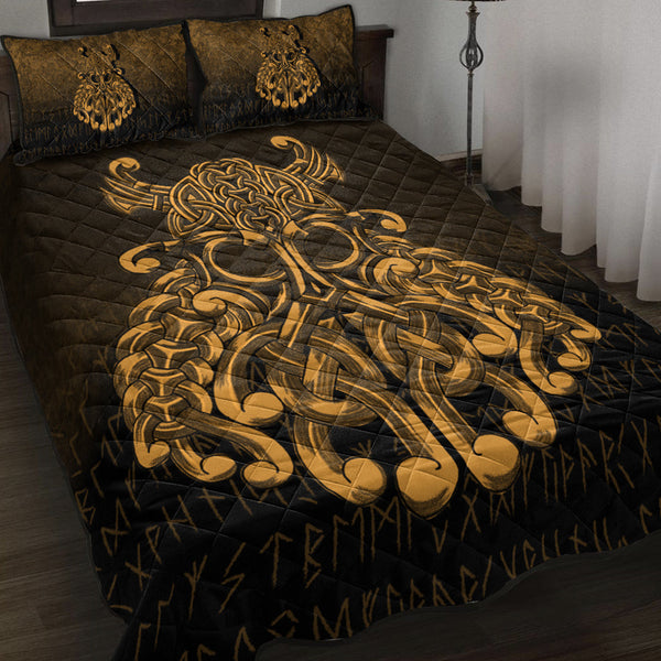 Viking Quilt Bedding Set Viking Odin Valhalla Gold Version