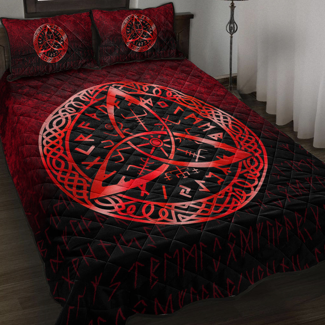 Viking Quilt Bedding Set Vegvisir Nordic Viking Rune Red Version