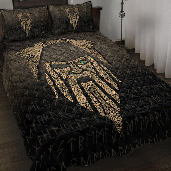 Viking Quilt Bedding Set Eye of Odin Gold Version