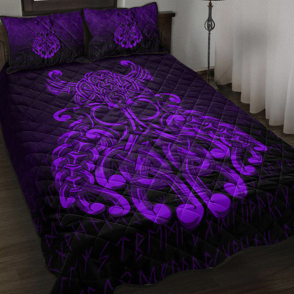 Viking Quilt Bedding Set Viking Odin Valhalla Purple Version