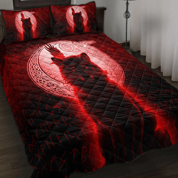 Viking Quilt Bedding Set Fenrir Viking Wolf Red Version