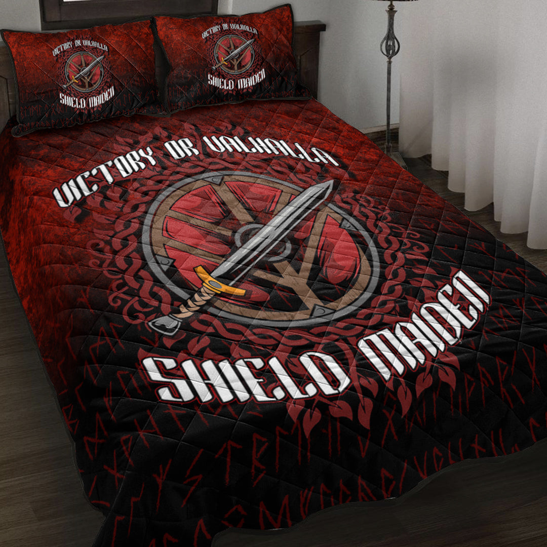 Viking Quilt Bedding Set Victory or Valhalla Shield Maiden