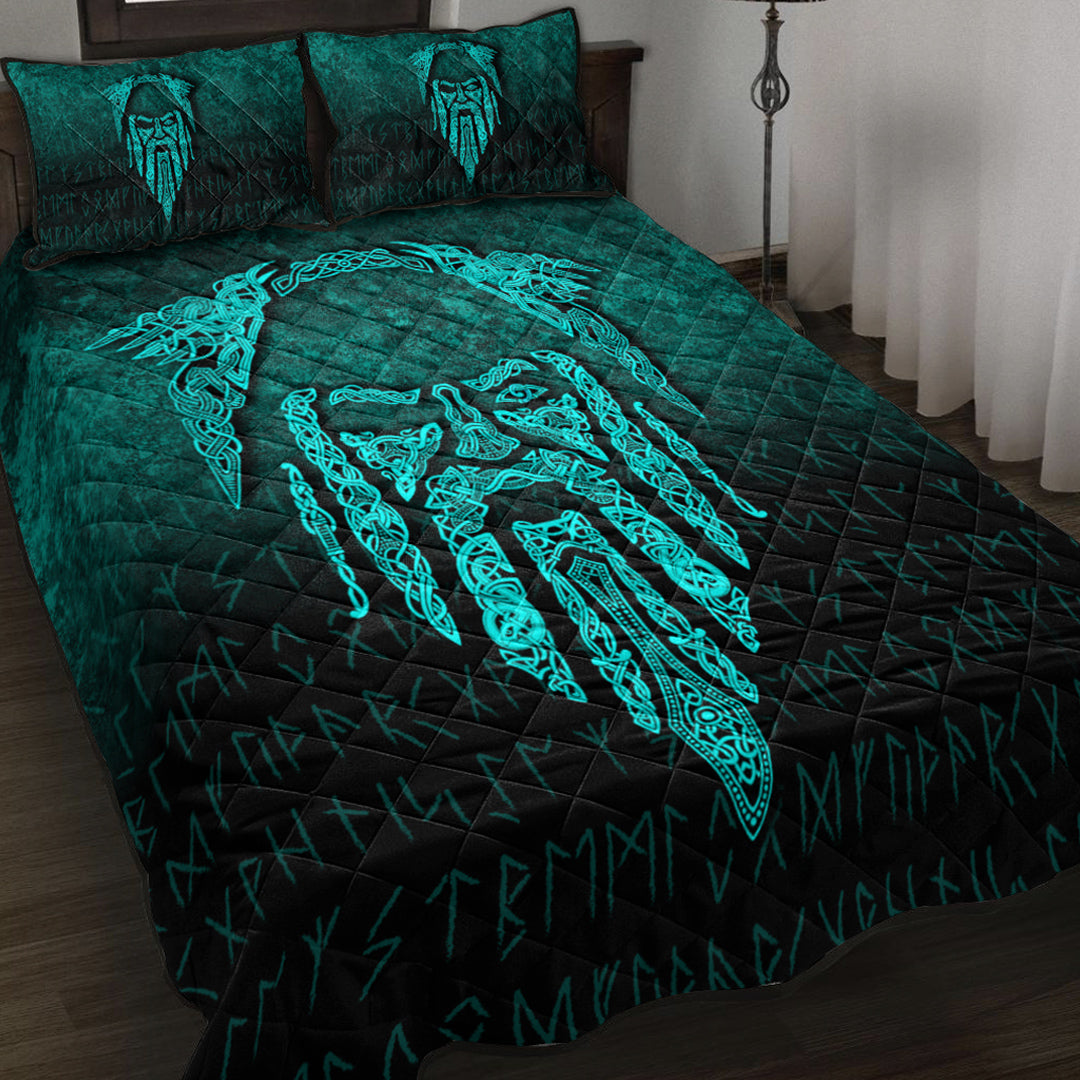 Viking Quilt Bedding Set Eye of Odin Cyan Version