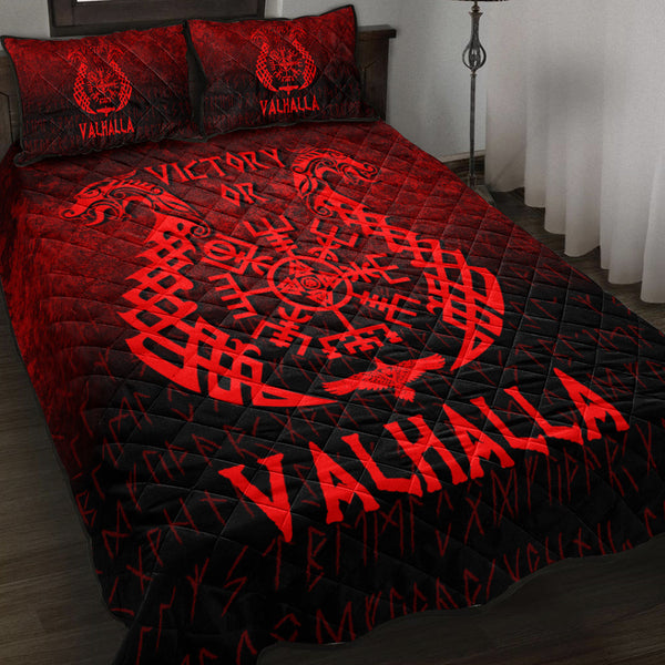 Viking Quilt Bedding Set Victory or Valhalla Red Version