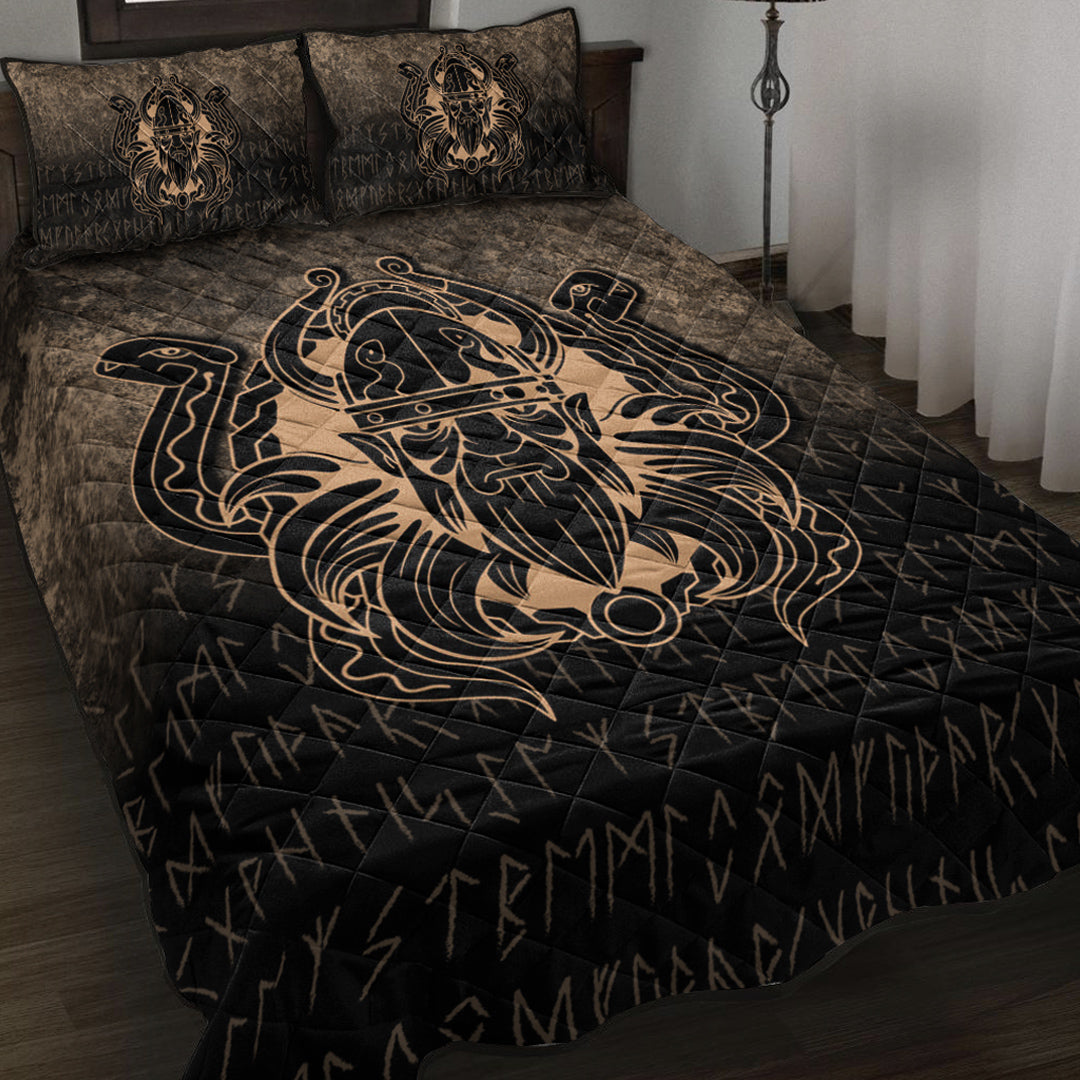 Viking Quilt Bedding Set Nordic Warrior Valhalla Norse Gold Version