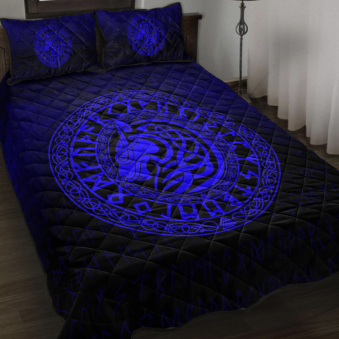 Viking Quilt Bedding Set Viking Wolf Blue Version