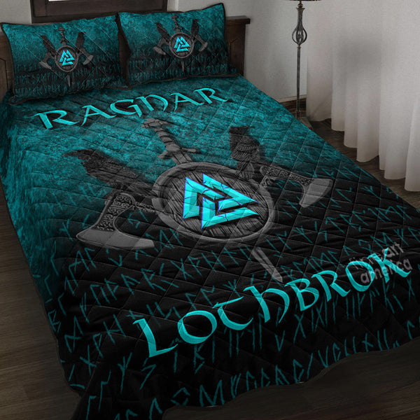 Viking Quilt Bedding Set Ragnar Lothbrok Ragnar Lodbrok Viking Warrior Cyan Version