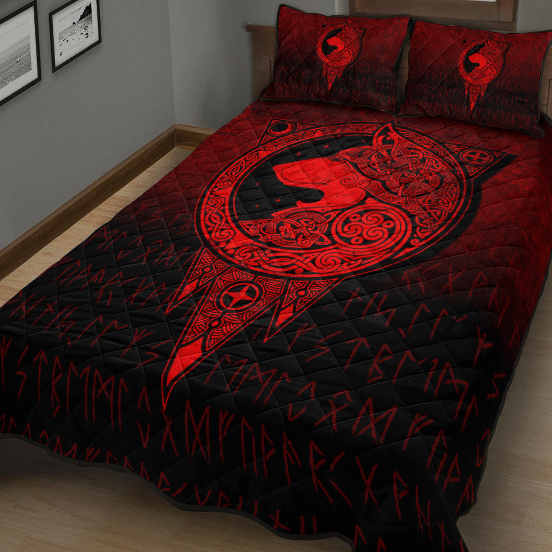 Viking Quilt Bedding Set Viking Norse Wolf Red Version