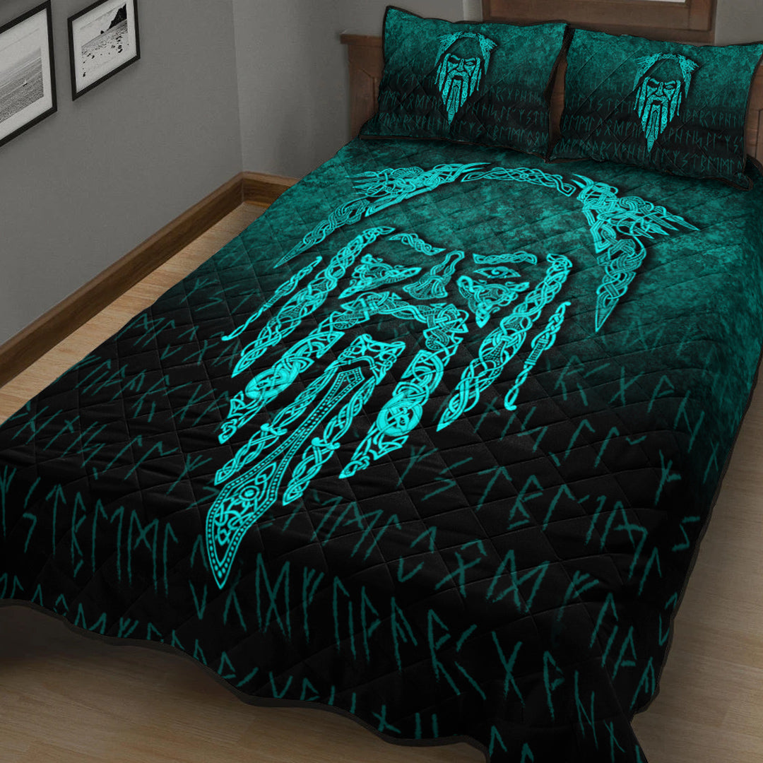 Viking Quilt Bedding Set Eye of Odin Cyan Version