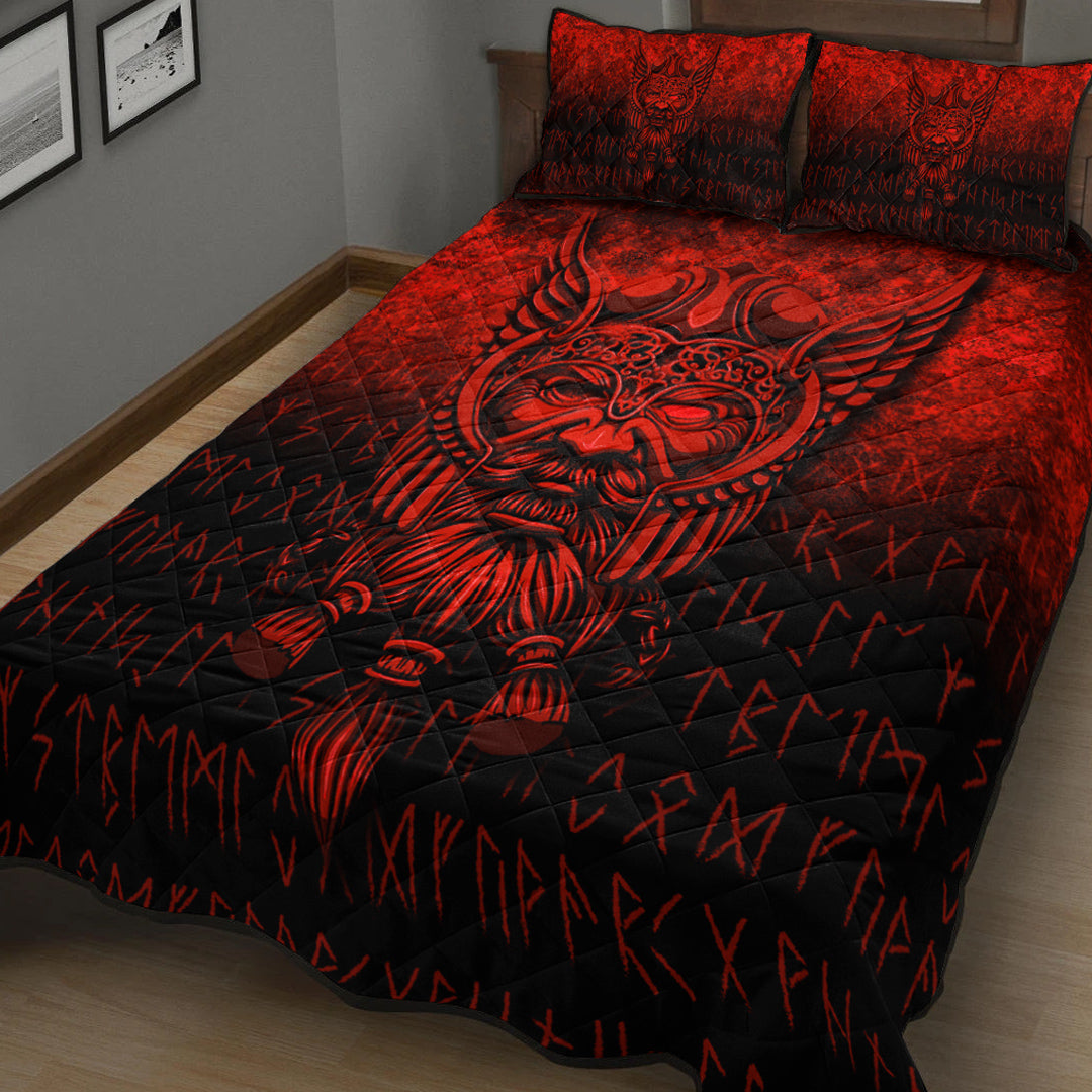 Viking Quilt Bedding Set Viking Odin Allfather In Asgard Red Version