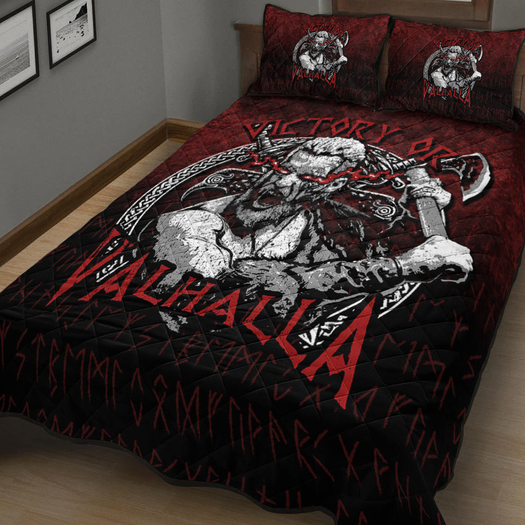 Viking Quilt Bedding Set Axe Warrior Raven Odin Thor Victory Or Valhalla