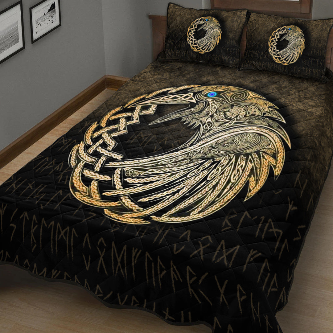 Viking Quilt Bedding Set Viking Raven Gold Version