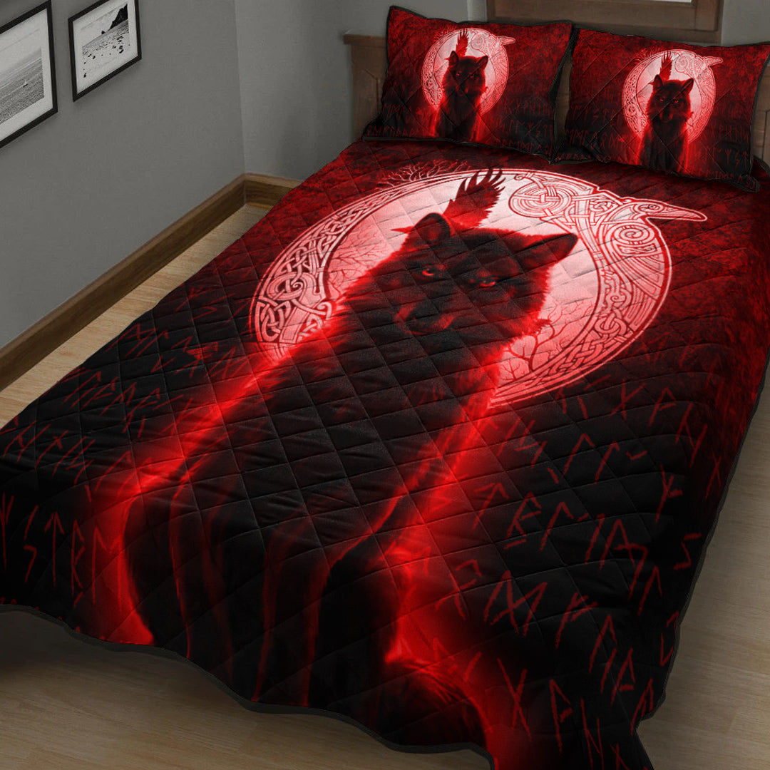 Viking Quilt Bedding Set Fenrir Viking Wolf Red Version