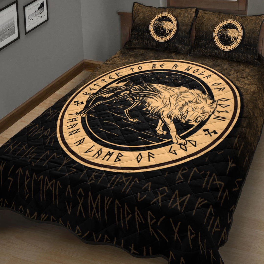 Viking Quilt Bedding Set Wolf Of Odin Gold Version