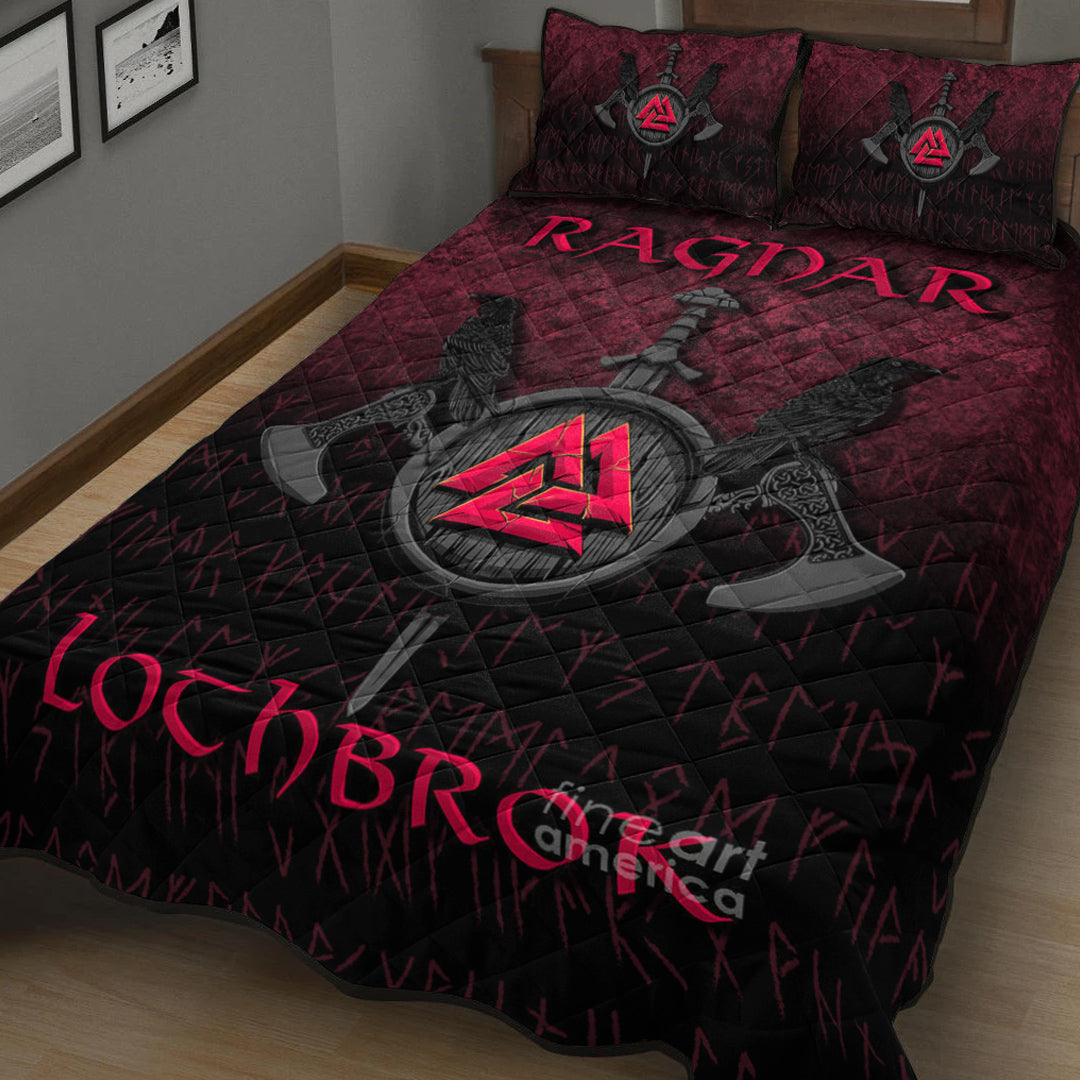 Viking Quilt Bedding Set Ragnar Lothbrok Ragnar Lodbrok Viking Warrior Red Version