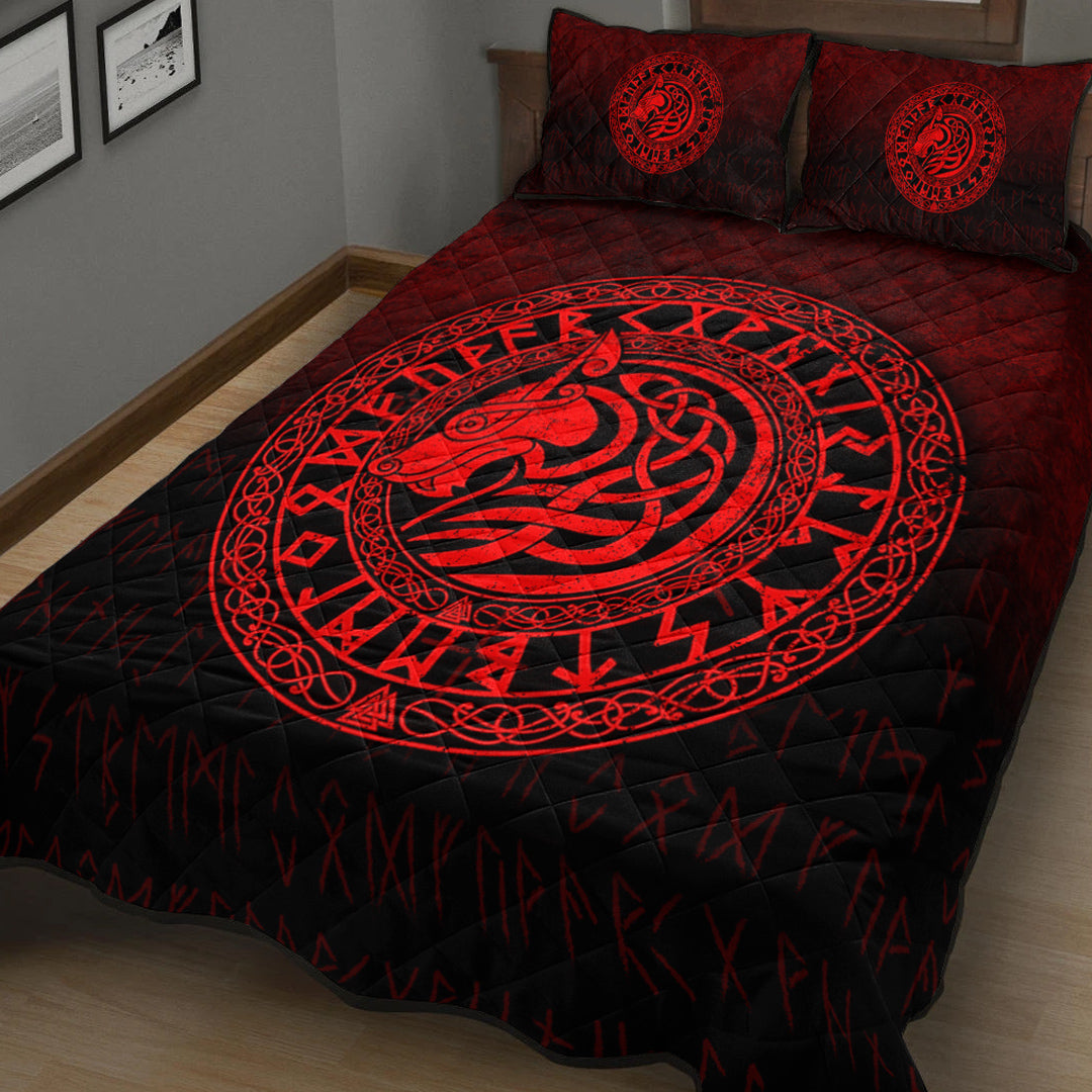 Viking Quilt Bedding Set Viking Wolf Red Version