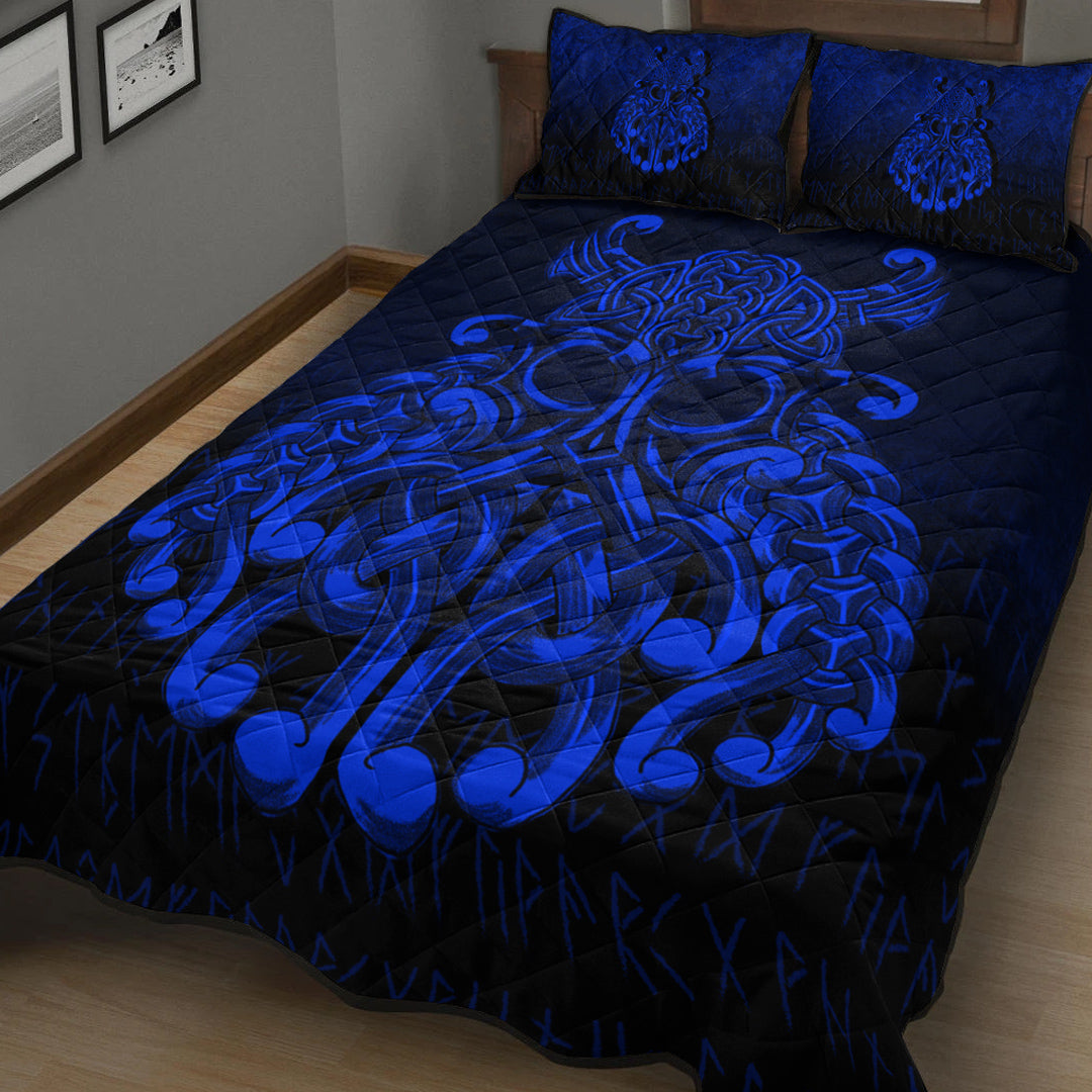 Viking Quilt Bedding Set Viking Odin Valhalla Blue Version