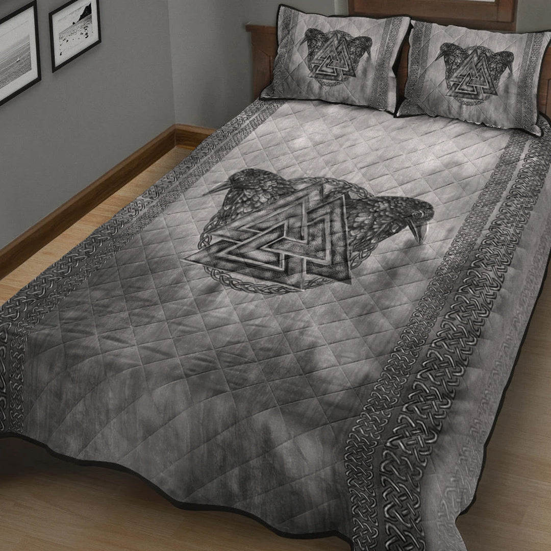 Viking Quilt Bedding Set Viking Valknut and Raven