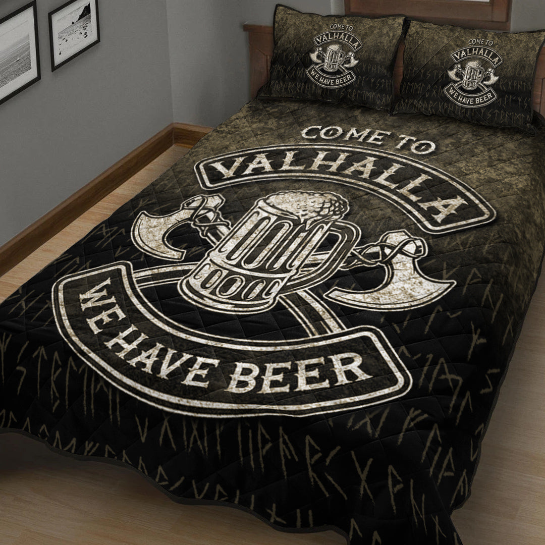 Viking Quilt Bedding Set Come To Valhalla We Have Beer Funny Nordic Style