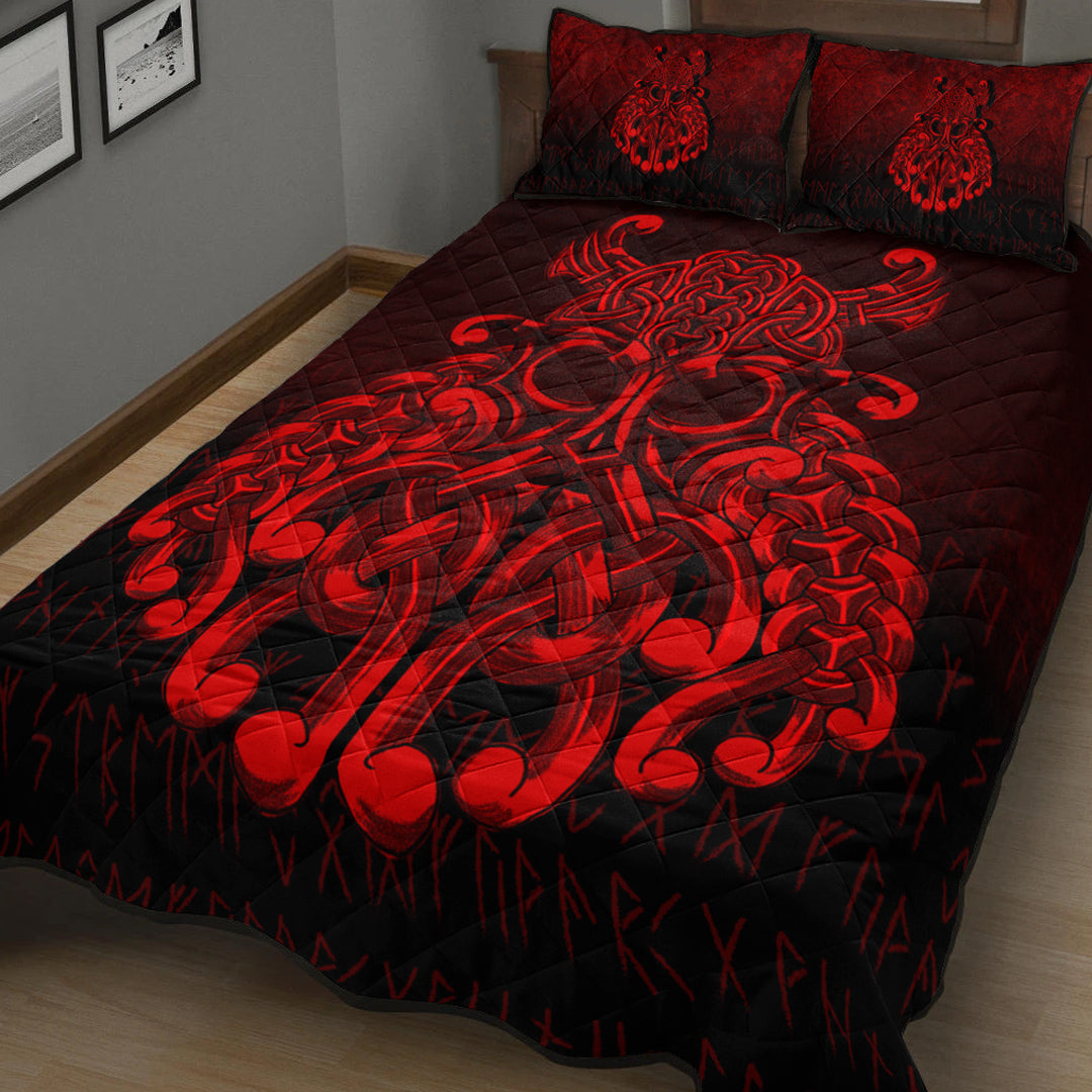 Viking Quilt Bedding Set Viking Odin Valhalla Red Version