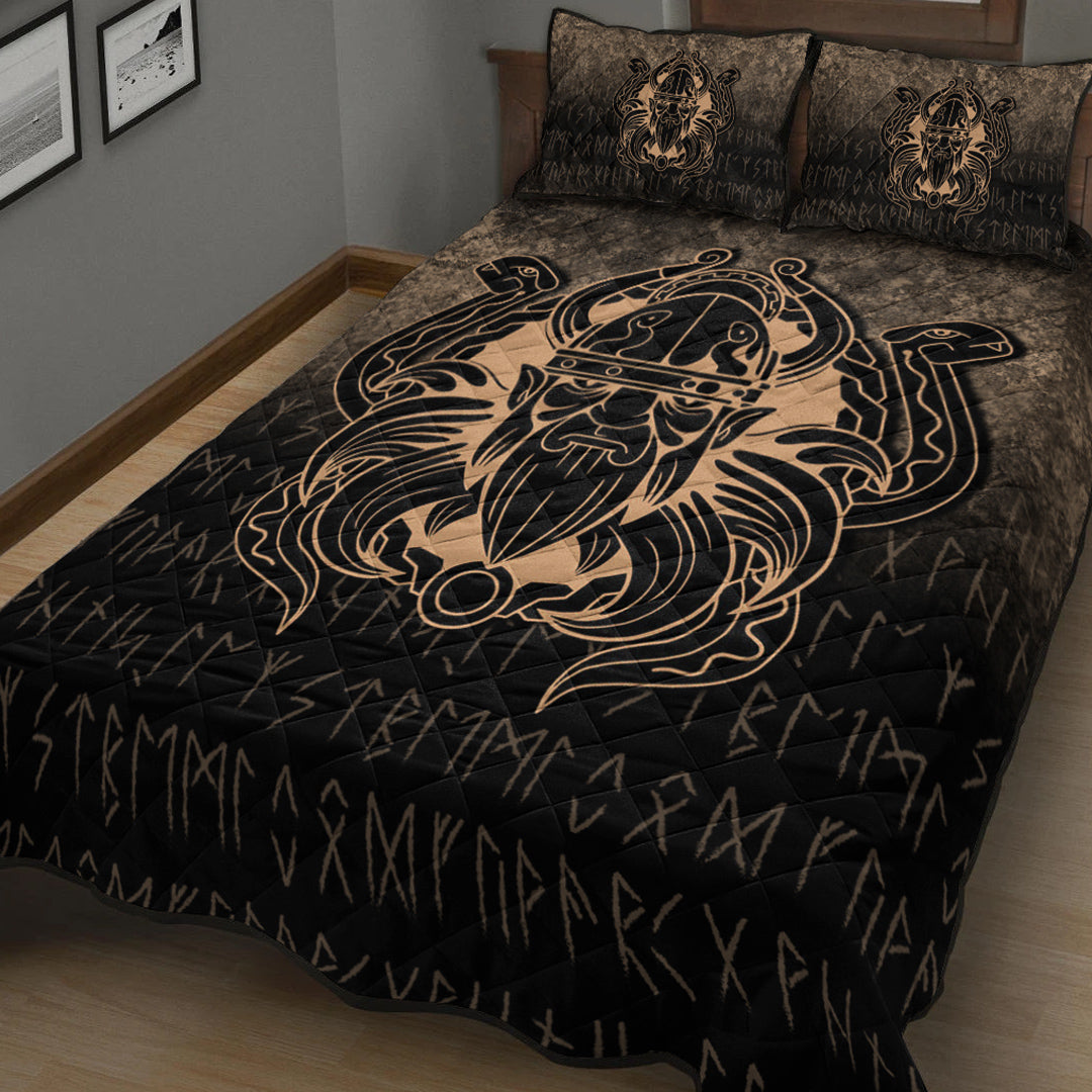 Viking Quilt Bedding Set Nordic Warrior Valhalla Norse Gold Version