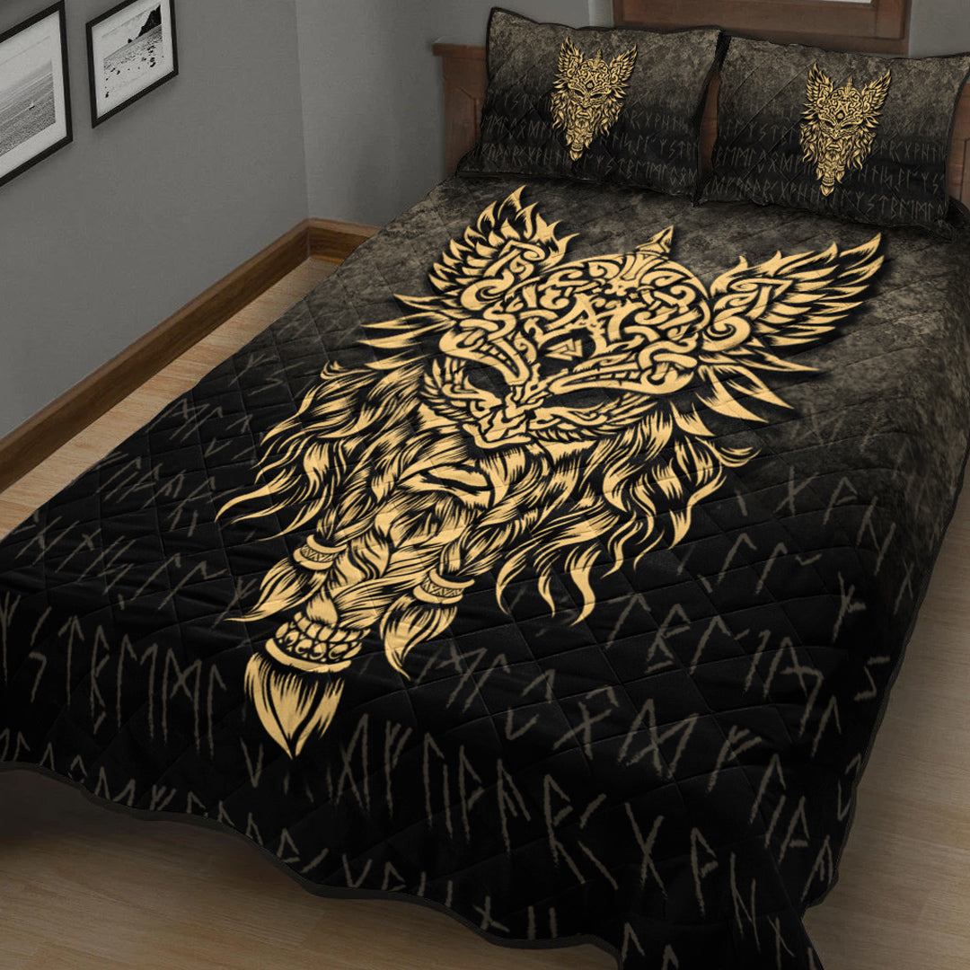 Viking Quilt Bedding Set Odin The Allfather Asgard God And Chief Of Aesir Gold Version