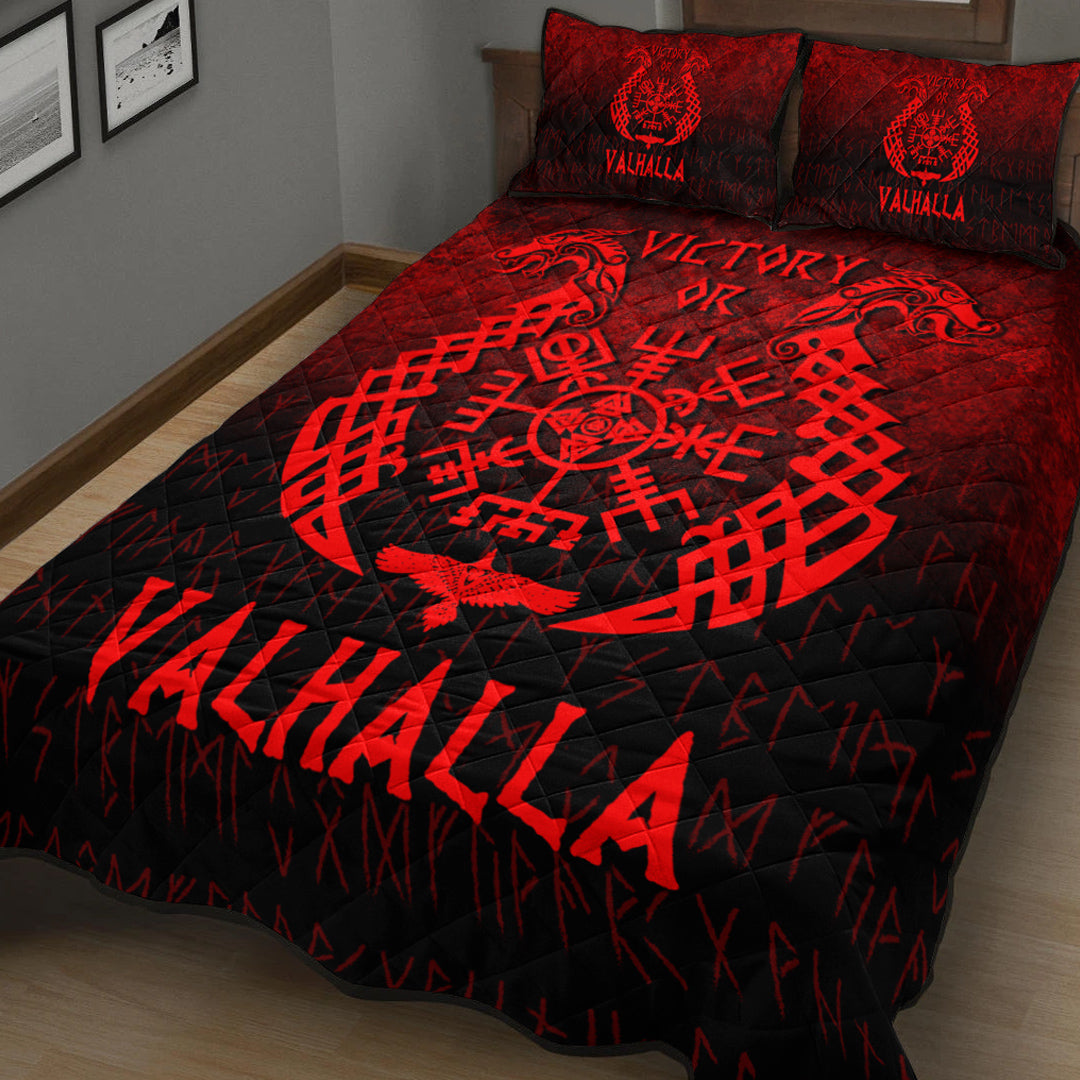 Viking Quilt Bedding Set Victory or Valhalla Red Version