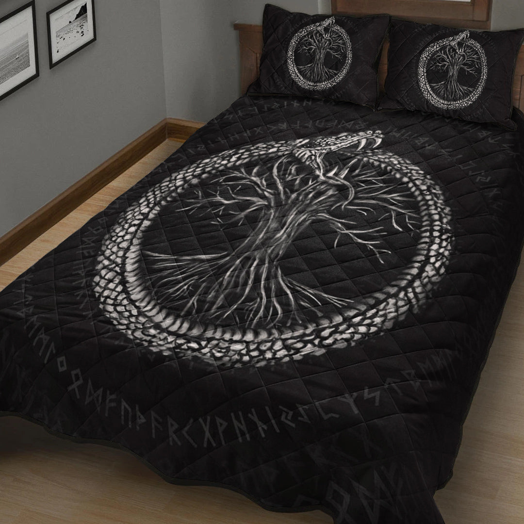 Viking Quilt Bedding Set Ouroboros with Tree of Life