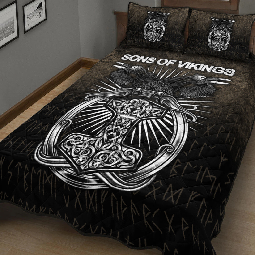 Viking Quilt Bedding Set Viking Ravens Mjolnir