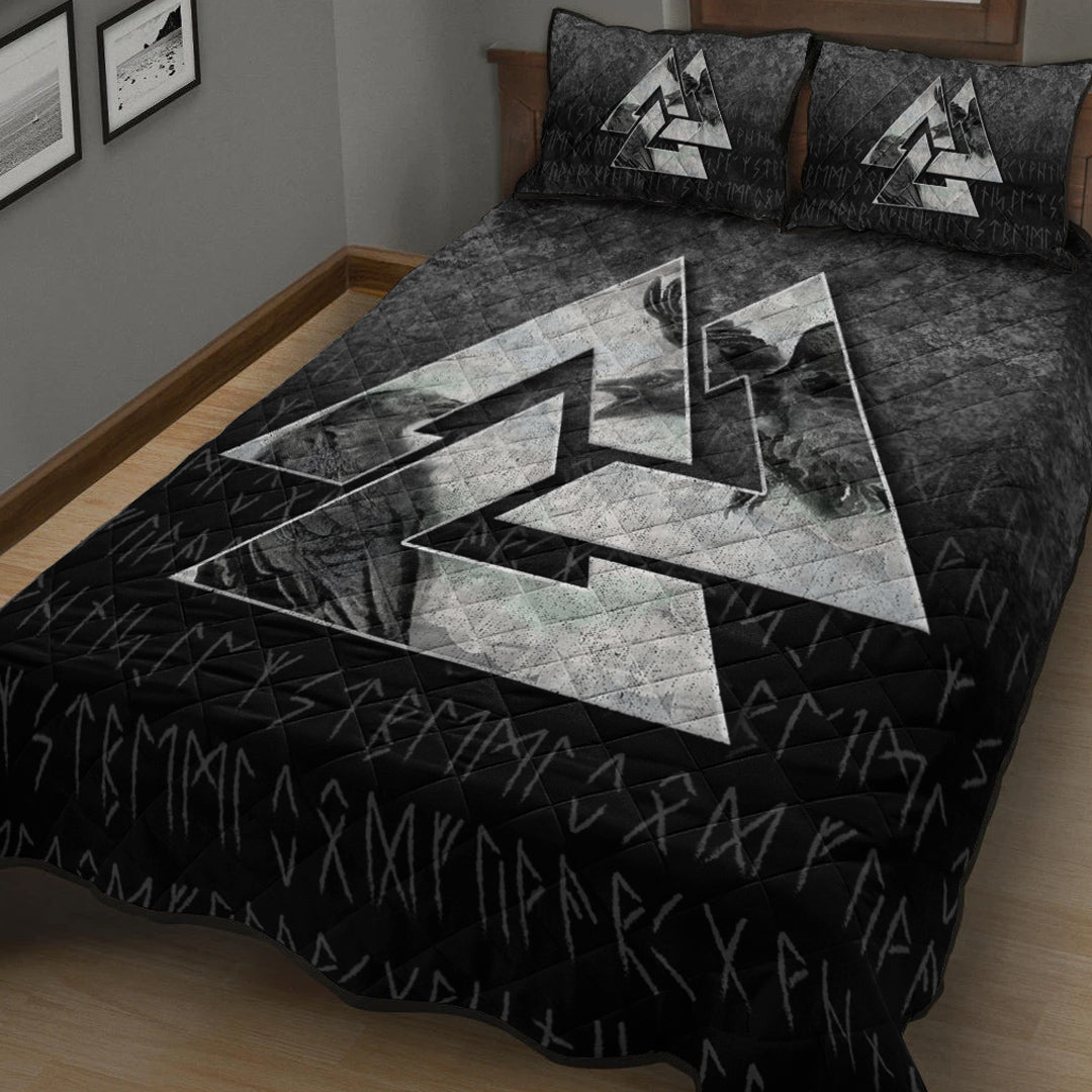 Viking Quilt Bedding Set Huginn Muninn Ravens from Odin Style