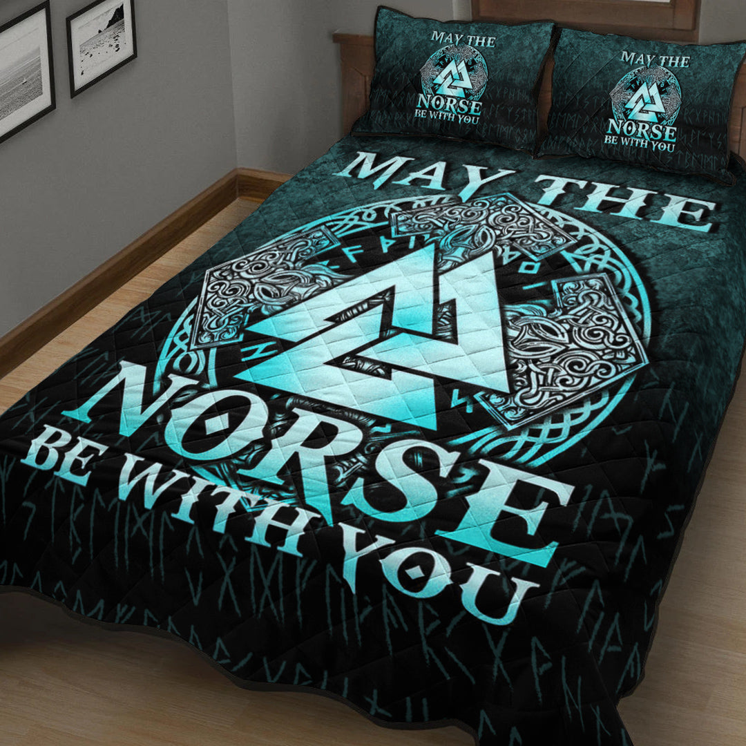 Viking Quilt Bedding Set May The Norse Be With You Viking Cyan Version