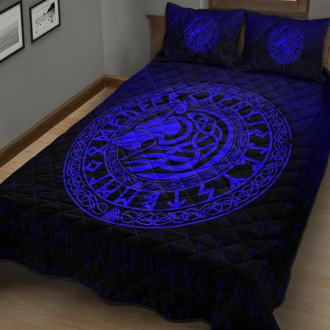 Viking Quilt Bedding Set Viking Wolf Blue Version