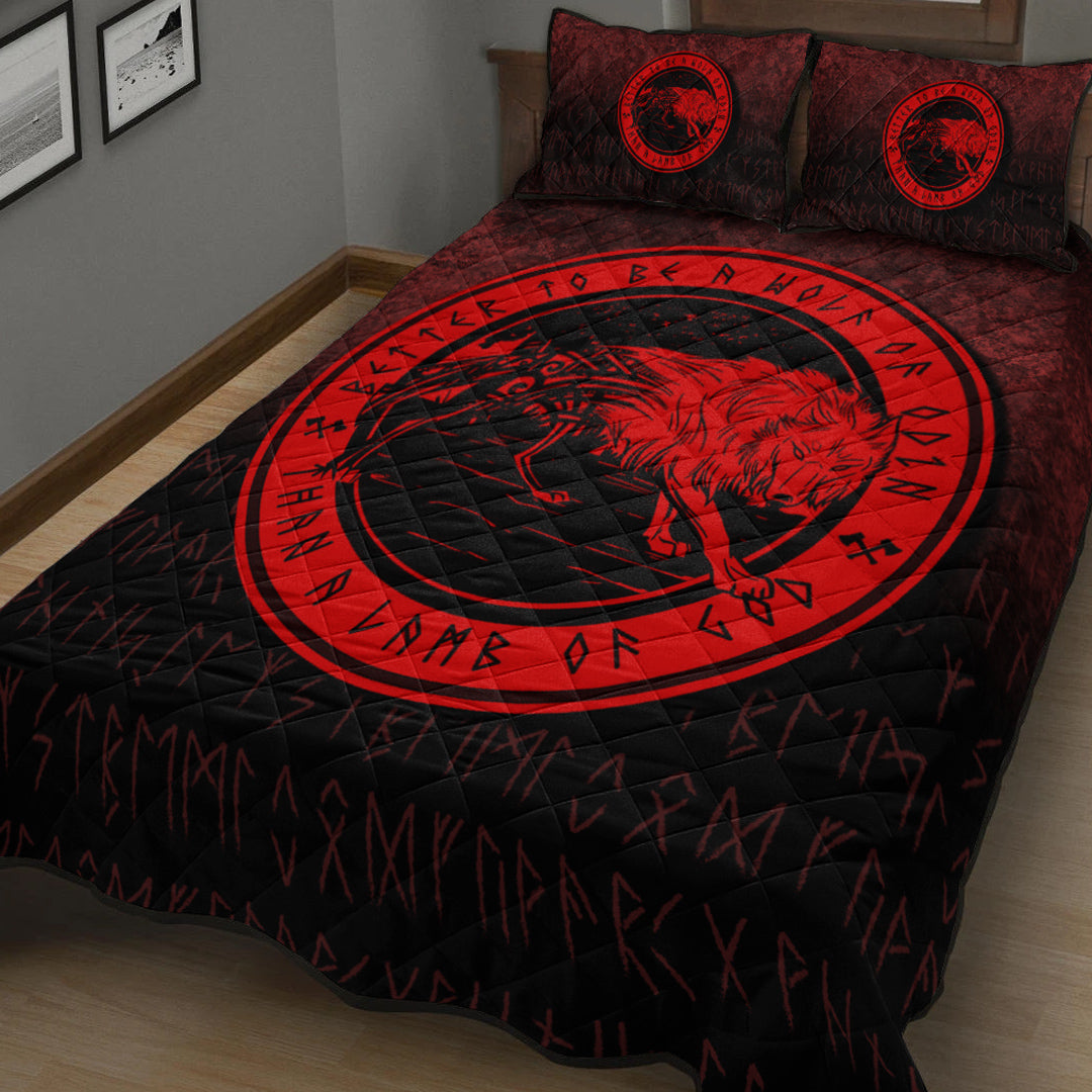 Viking Quilt Bedding Set Wolf Of Odin Red Version