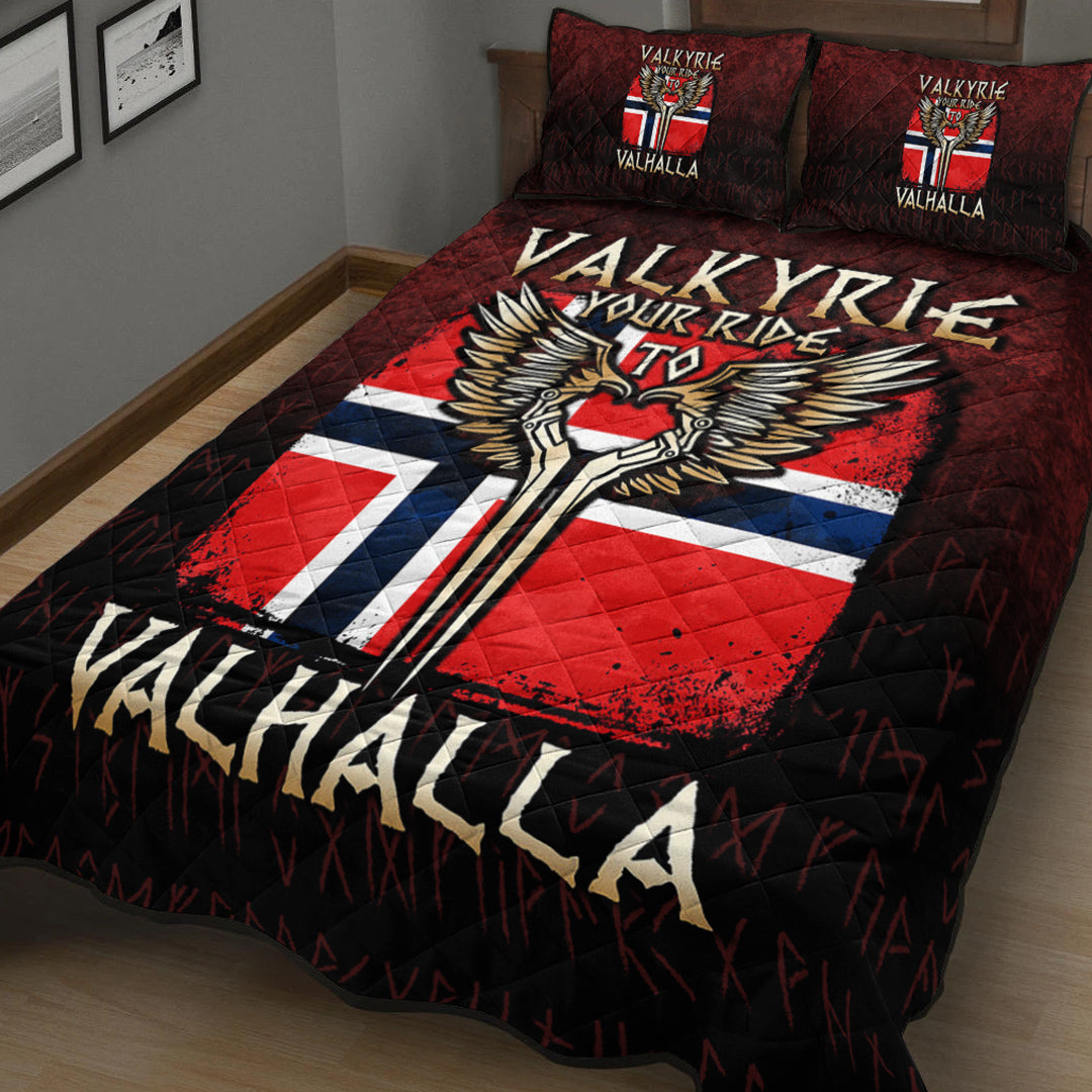 Viking Quilt Bedding Set Valkyrie Your Ride to Valhalla Norway