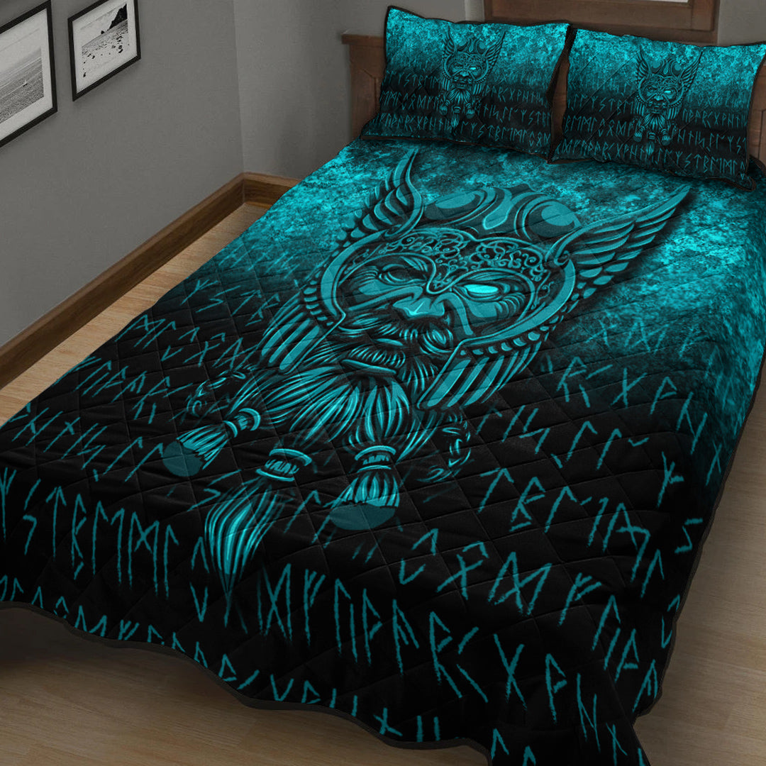 Viking Quilt Bedding Set Viking Odin Allfather In Asgard Cyan Version