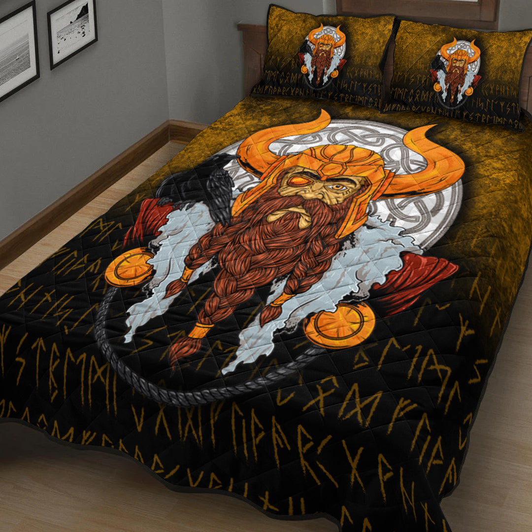 Viking Quilt Bedding Set Viking God Odin Raven