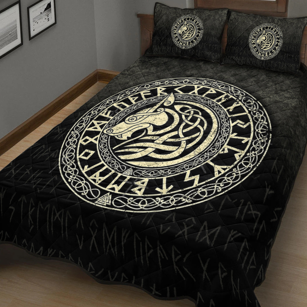 Viking Quilt Bedding Set Viking Wolf Gold Version