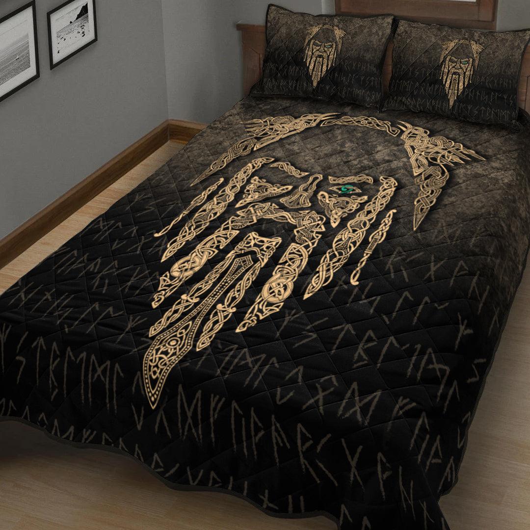 Viking Quilt Bedding Set Eye of Odin Gold Version