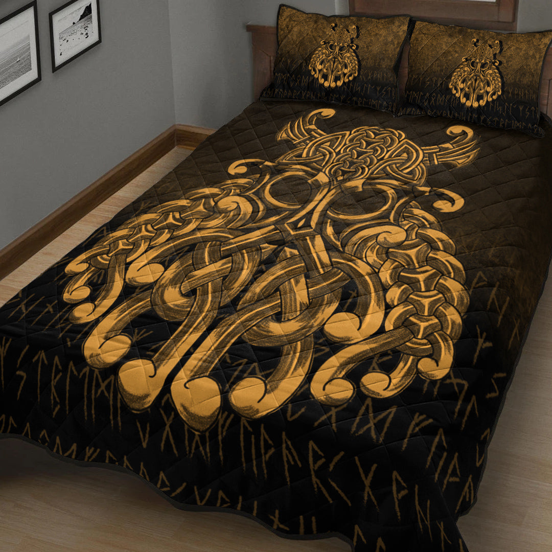 Viking Quilt Bedding Set Viking Odin Valhalla Gold Version