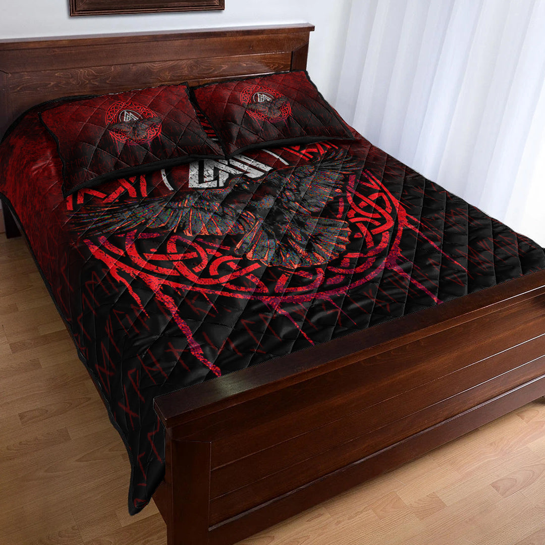 Viking Quilt Bedding Set Valhalla Norse Mythology Raven Black Crow Viking Red Version